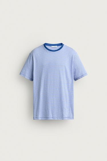 GESTREIFTES T-SHIRT IM REGULAR FIT - Blau von Zara