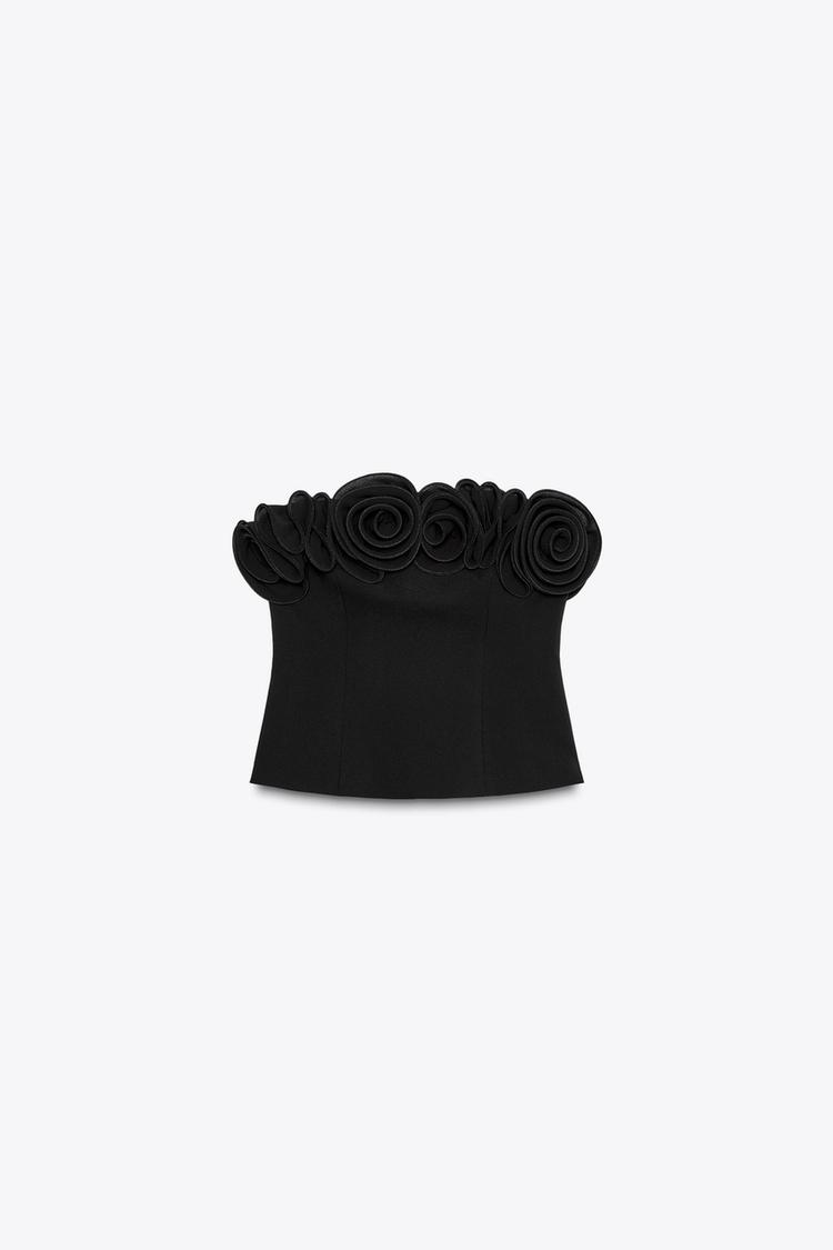 FLORAL BANDEAU TOP - Black by Zara - Image 2