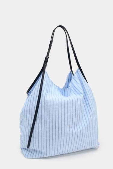 SAC SHOPPER TISSU RAYURES - Bleu de Zara - Image 3