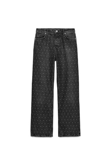 JEANS Z1975 LOOSE STRAIGHT CINTURA ALTA COM BRILHOS - Preto da Zara
