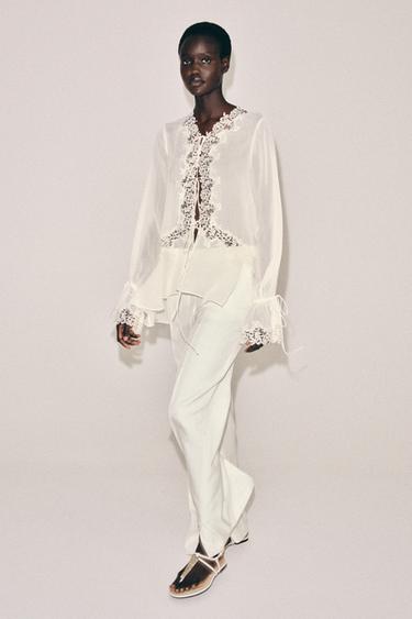 ZW COLLECTION LACE COMBINED BLOUSE - Ecru by Zara - Image 0