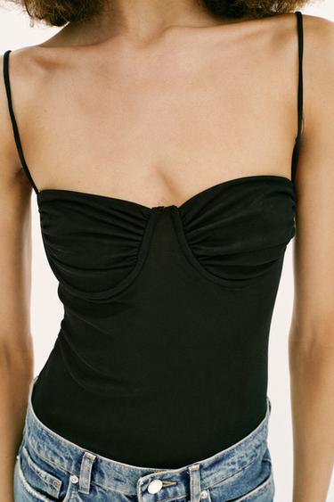 TULLE BODYSUIT WITH GATHERING - Black by Zara