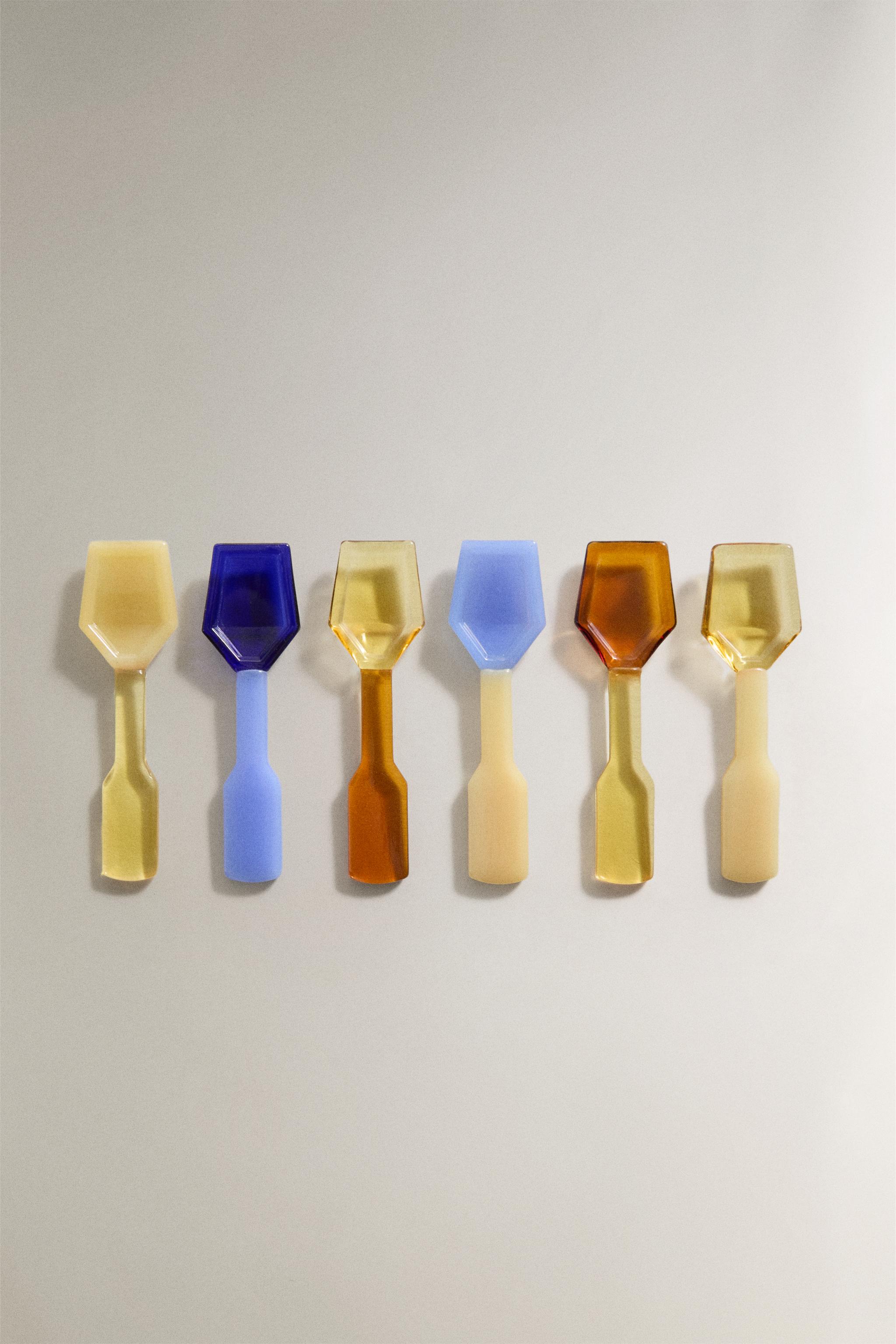 COLORED BOROSILICATE GLASS ICE CREAM SPOON SET (SET OF 6)