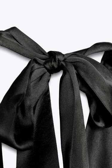 Zara HALTER SATIN EFFECT TOP - Black