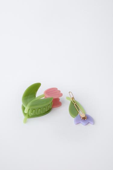 TWO-PACK OF TULIP HAIR CLIPS - Green by Zara - Image 1