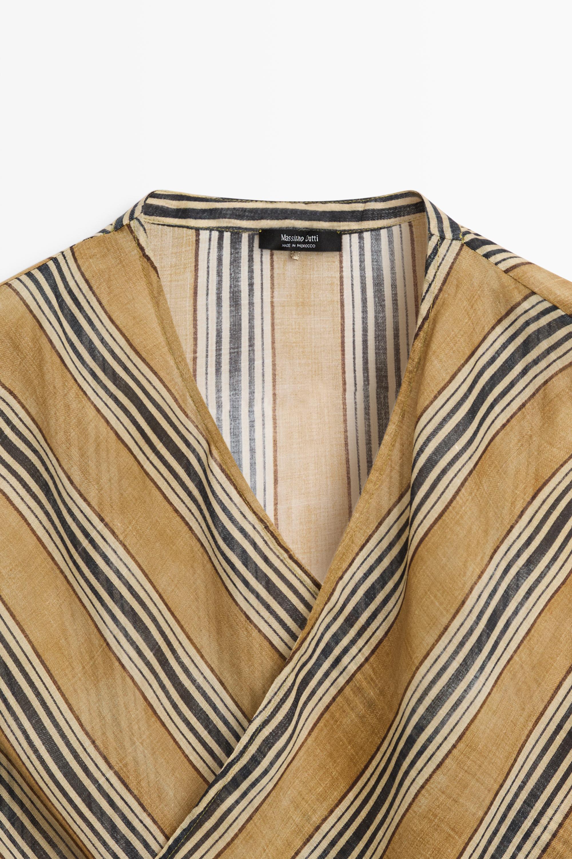 Flowing striped ramie blend wrap top