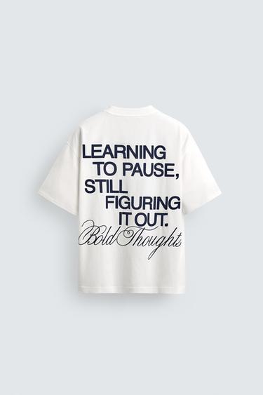 CONTRAST SLOGAN PRINT T-SHIRT - White by Zara - Image 7