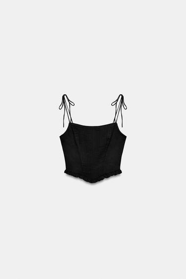 POPLIN CORSETRY-INSPIRED CROP TOP - Black by Zara