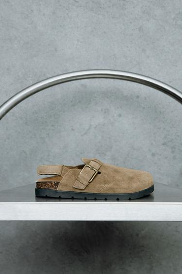 قبقاب STORIESZ - جلد مقلوب - بني رملي الخاص بـ Zara