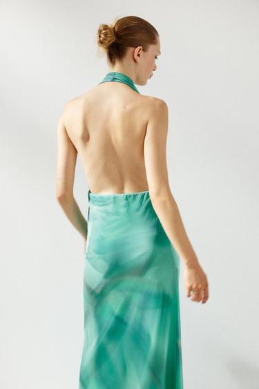 PRINTED TULLE MAXI DRESS - Greens by Zara - Image 3