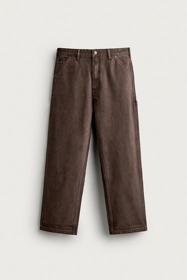 RELAXED FIT CARPENTER JEANS - Brown by Zara