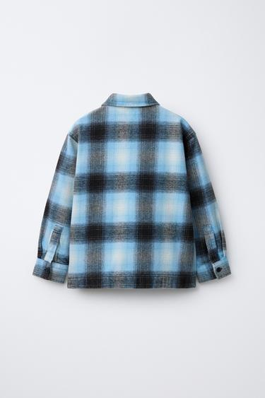 WASHED-EFFECT CHECK OVERSHIRT - Turquoise by Zara - Image 1