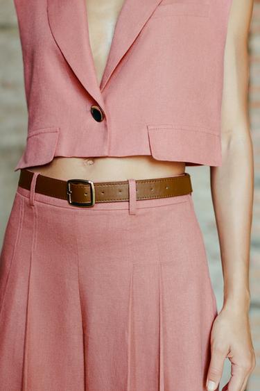 LONG BERMUDA SHORTS WITH BELT IN LINEN BLEND - MARSALA by Zara - Image 3