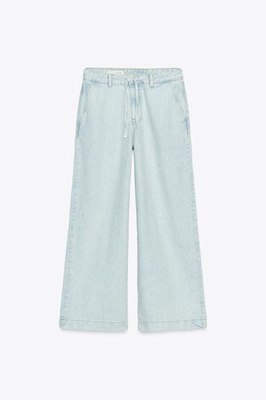 Z1975 WIDE-LEG LACE-UP JEANS - Light blue by Zara