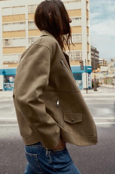 VESTE DE MOTARD EFFET DAIM - Marron clair de Zara - Image 5