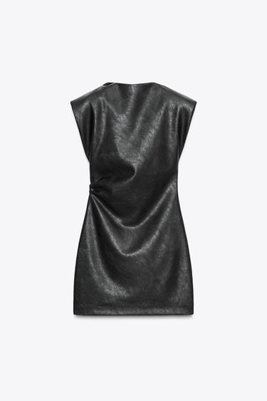 FAUX LEATHER SHORT DRESS WITH SHOULDER PADS - Black by Zara - Image 6