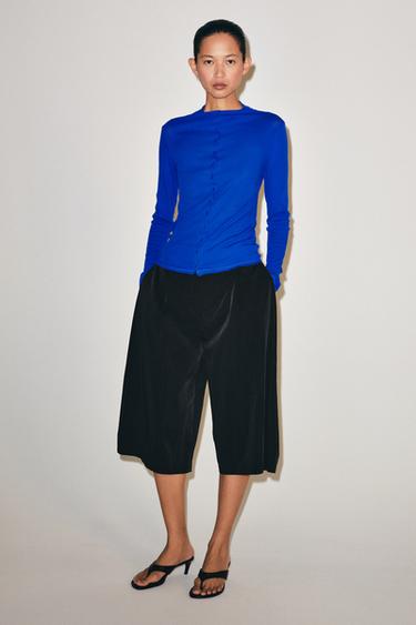 BUTTONED HIGH NECK T-SHIRT - Blue by Zara