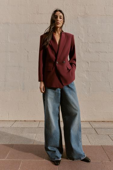 OVERSIZE DOUBLE-BREASTED BLAZER - Granatno rdeča od Zare