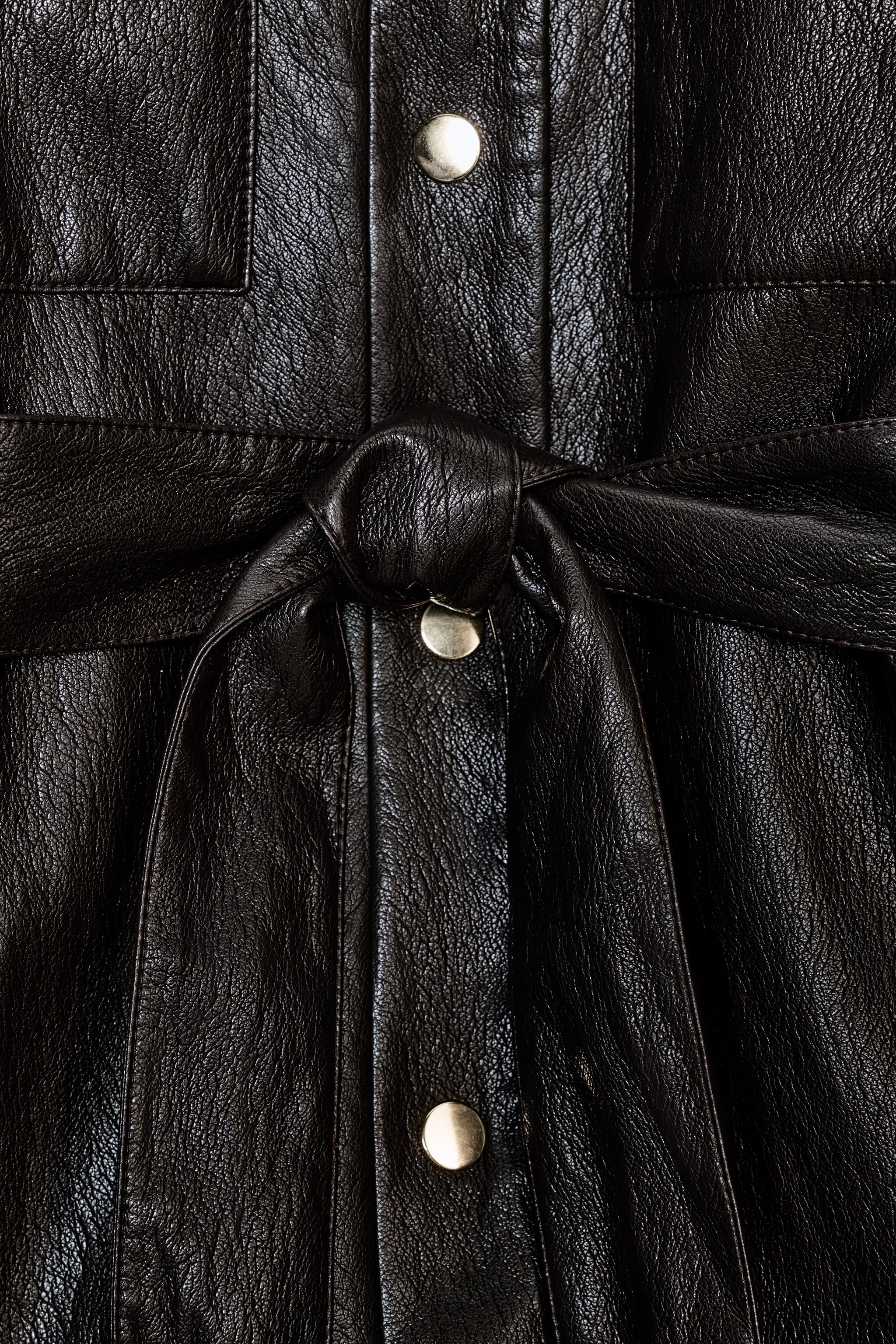 FAUX LEATHER LONG BELTED JACKET