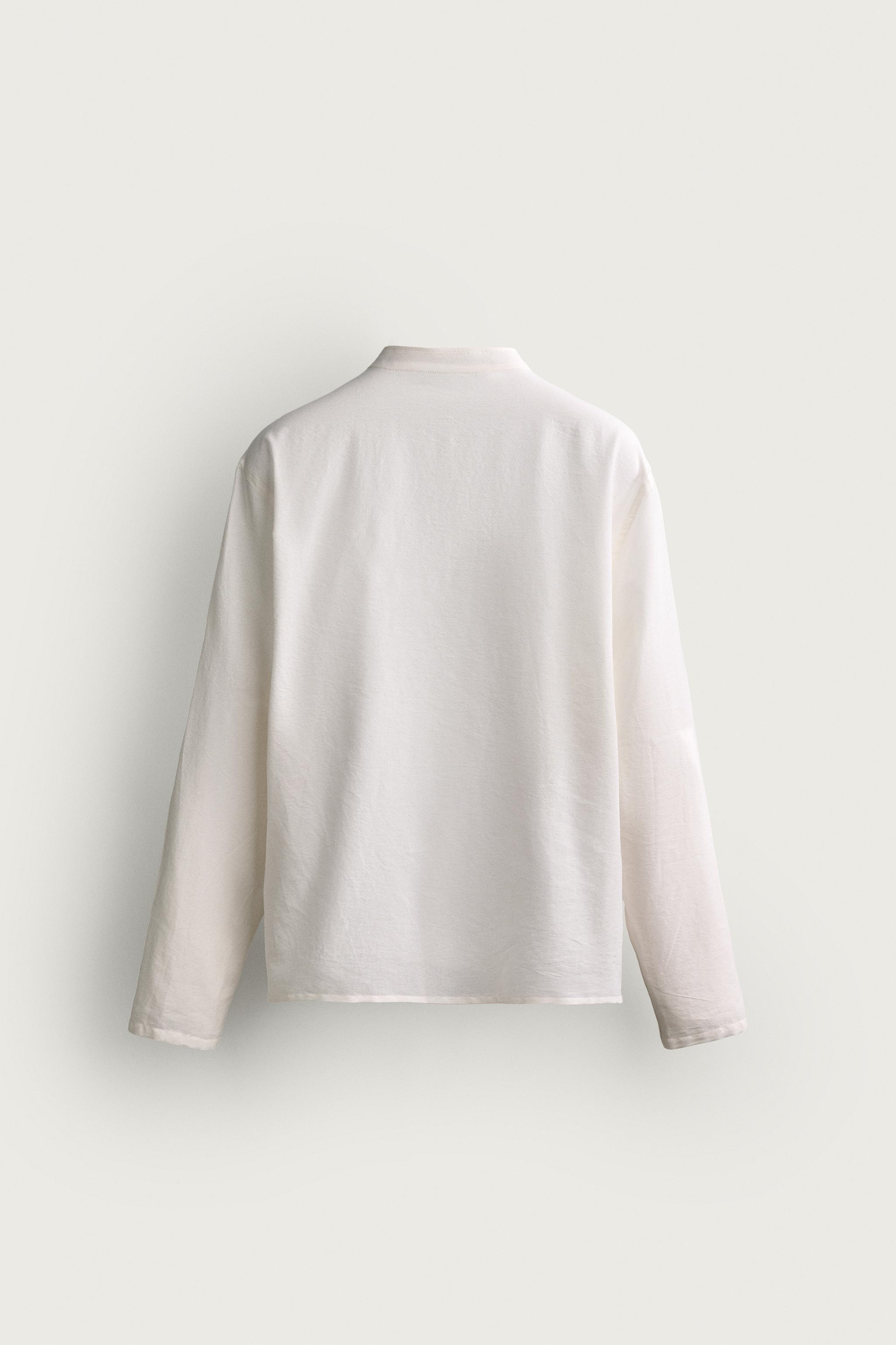 COTTON VISCOSE TIE DETAIL RELAXED FIT SHIRT