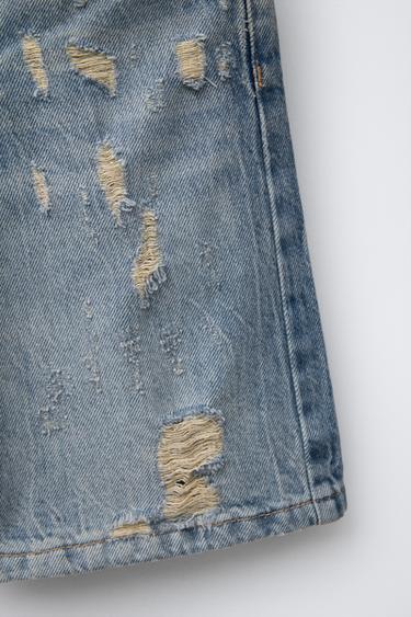 RIPPED LONG DENIM BERMUDA SHORTS - Blue by Zara - Image 3