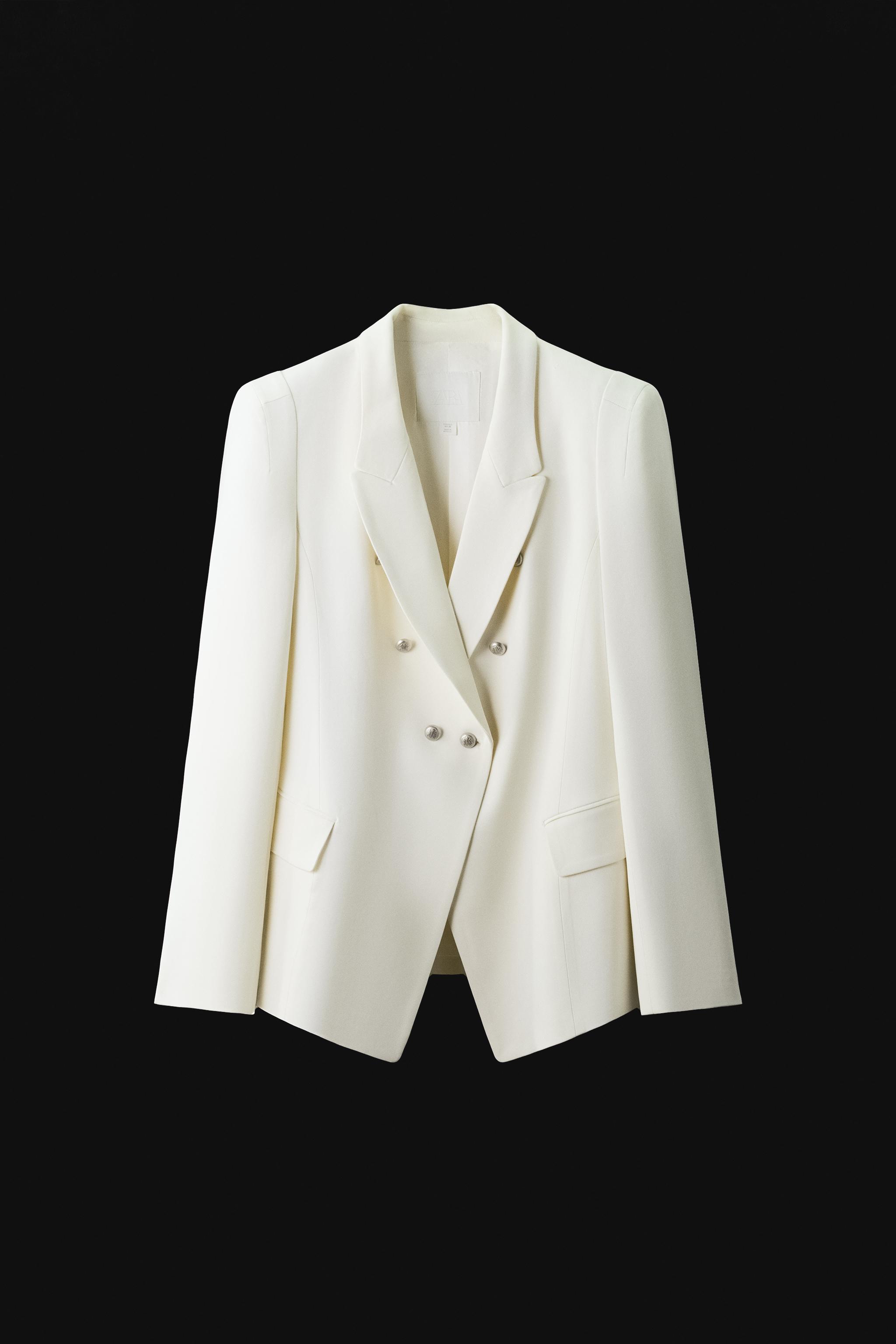 ZW COLLECTION DOUBLE-BREASTED SHOULDER PAD BLAZER - Ecru | ZARA