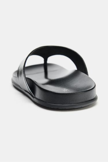 SANDALES EN CUIR À BRIDES - Marron chocolat de Zara - Image 4