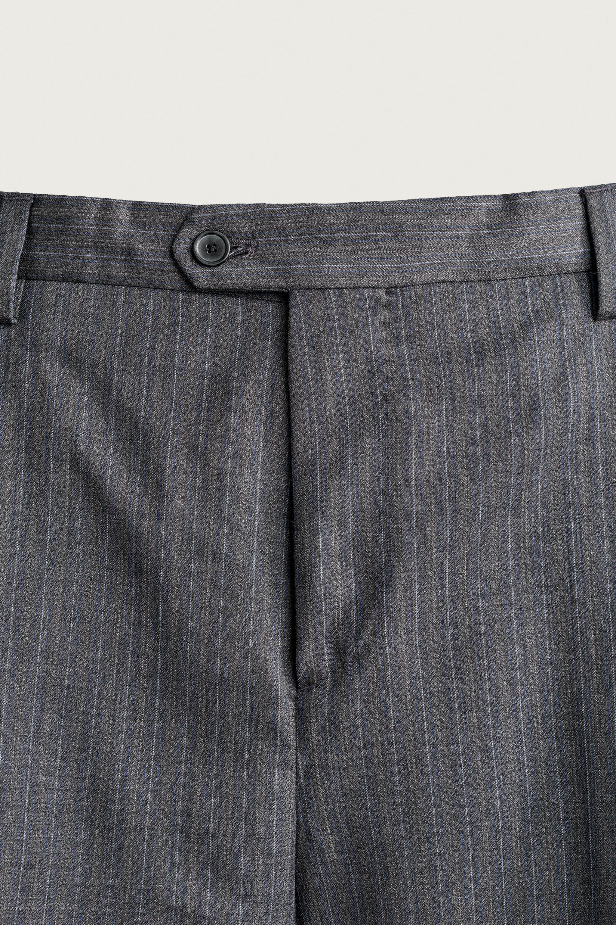 Мужские брюки Zara 100% WOOL STRIPED REGULAR FIT SUIT PANTS — фото 7