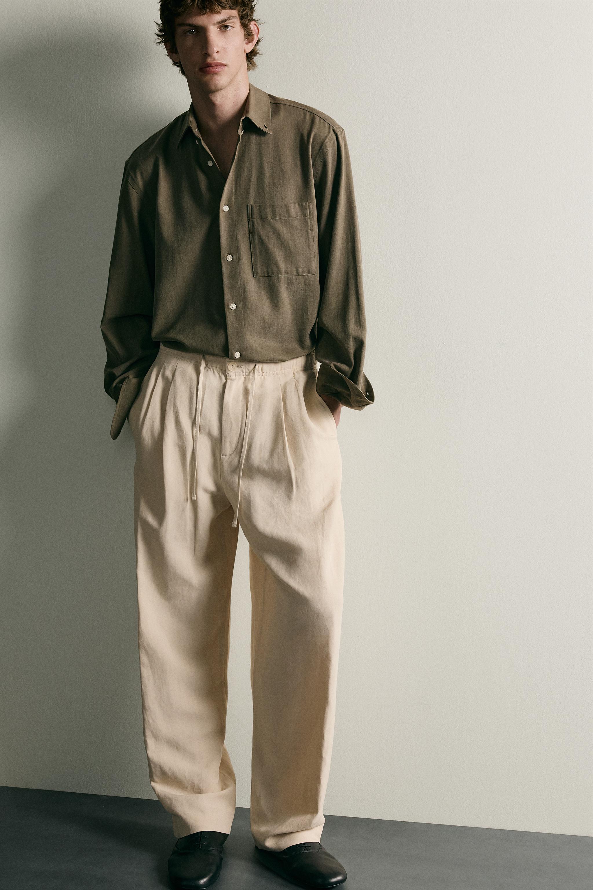 Мужские брюки Zara VISCOSE LINEN BLEND RELAXED FIT PANTS — фото 5