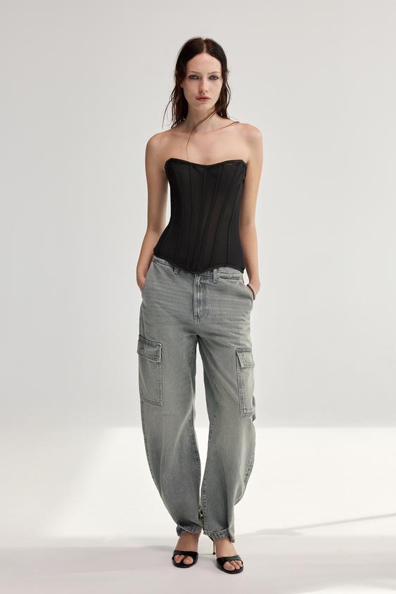 CARGO TIRO MEDIO TRF JEANS - Gris de Zara - Imagen 0