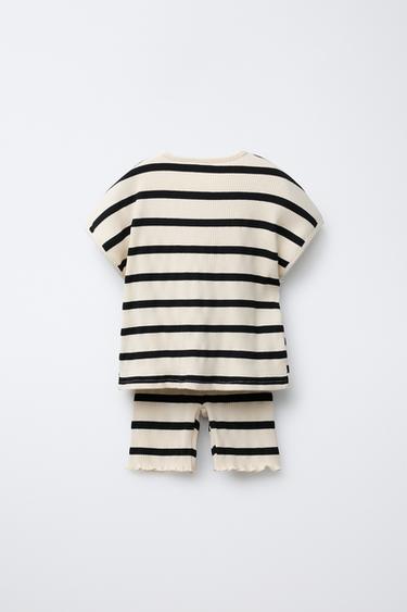 STRIPED KNOT T-SHIRT AND CYCLING LEGGINGS SET - Black by Zara - Image 1