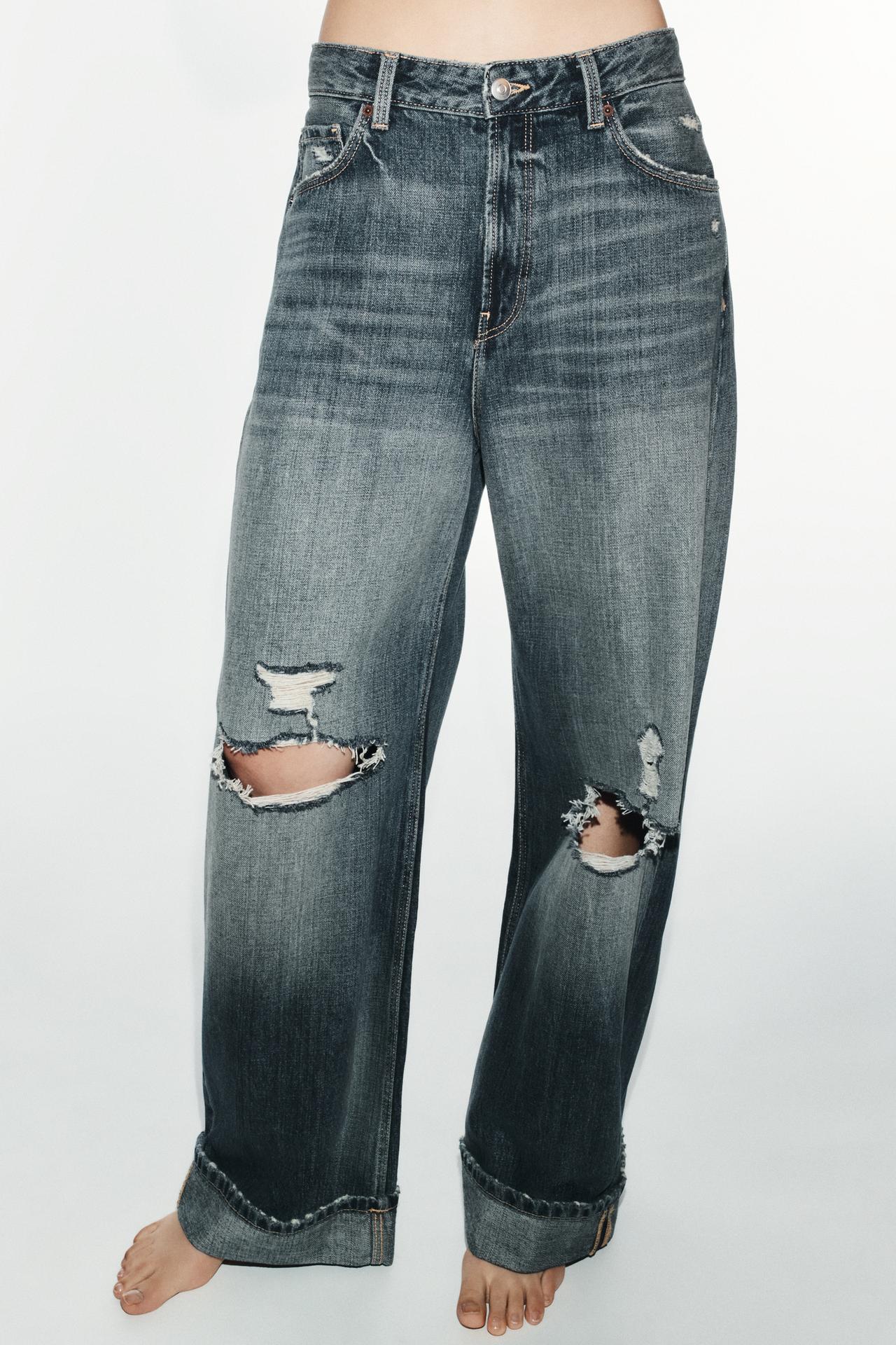 TRF MID-RISE BAGGY FOLDED JEANS — Navy blue