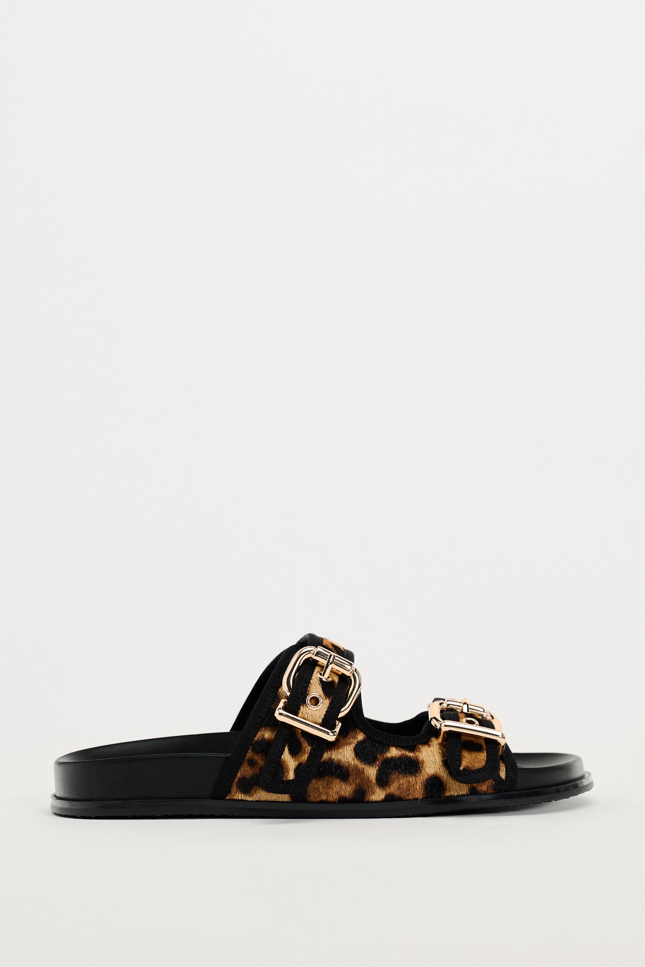 Animal print store leather flat sandals