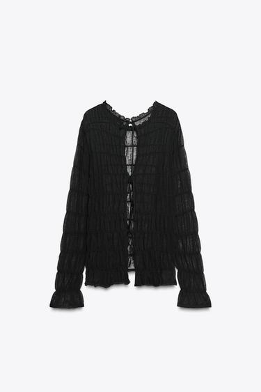 SEMI-SHEER GATHERED KNIT TOP - Black by Zara - Image 3