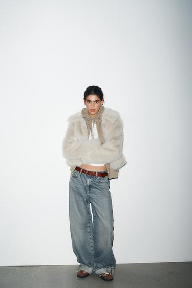 КОРОТКЕ ПАЛЬТО З ЕФЕКТОМ ХУТРА НА БЛИСКАВЦІ - Сірий Zara - Зображення 0