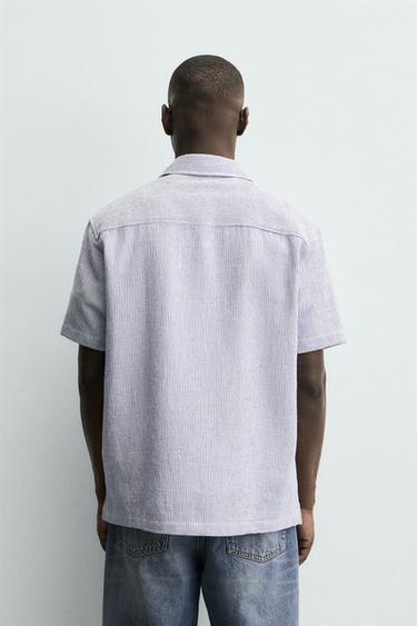 CHEMISE STRUCTURÉE CONFORT - Bleu marine / Blanc de Zara - Image 2