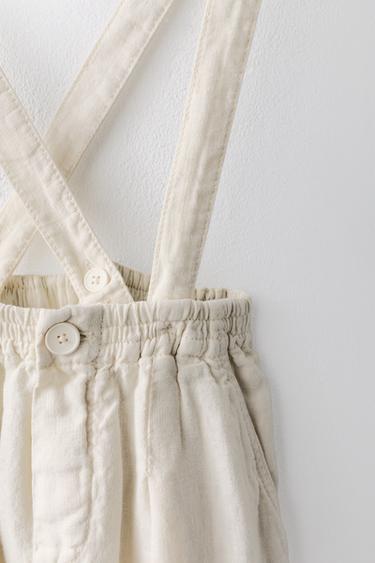 6-10 YEARS/ LIMITED EDITION 100% LINEN TROUSERS WITH REMOVABLE BRACES - Pearl grey by Zara - Image 2