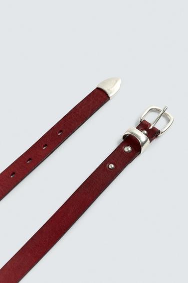 VINTAGE EFFECT LEATHER BELT - Red by Zara - Image 4