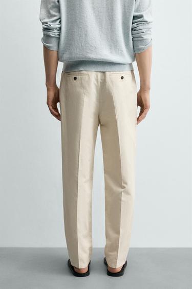 COTTON/LINEN STRAIGHT-LEG CHINO TROUSERS - Sand by Zara - Image 2