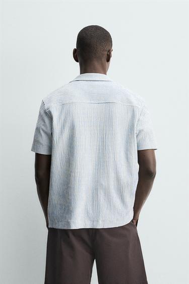 CHEMISE REGULAR FIT SEERSUCKER - Blanc / Bleu ciel de Zara - Image 2