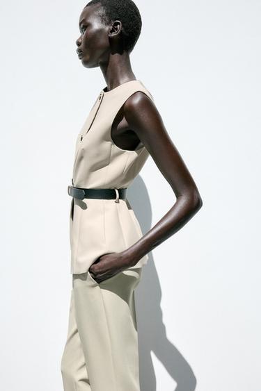 LONG WAISTCOAT WITH BELT - Sand by Zara - Image 3
