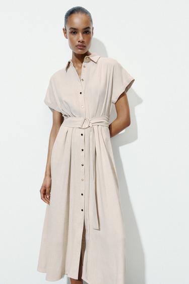 MIDI SHIRT DRESS - Light beige by Zara