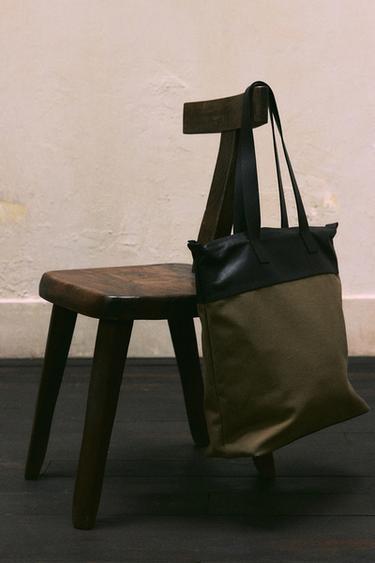 SHOPPER AUS GEWEBE - Khakigrün von Zara