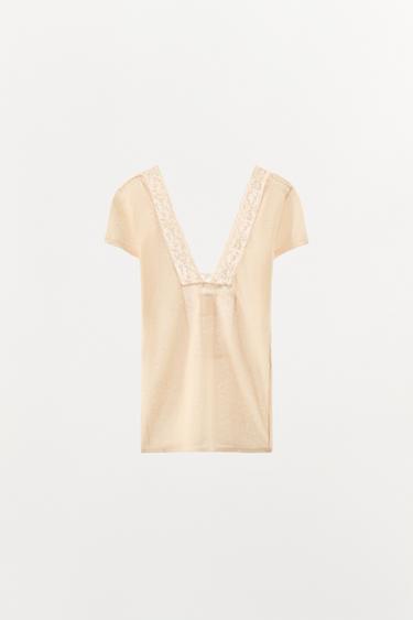 TOP EN MAILLE DENTELLE FLEUR - Blanc cassé de Zara - Image 3