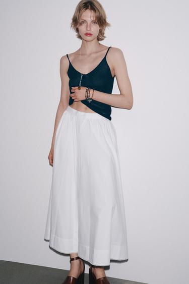 JUPE MIDI POPELINE ZW COLLECTION - Blanc de Zara - Image 3