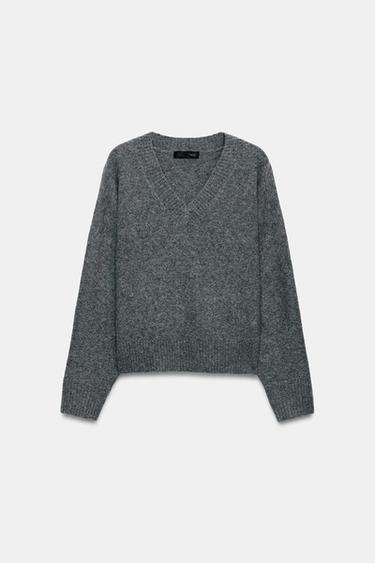 SOFT KNIT V-NECK JUMPER - Grey marl by Zara