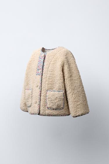 VESTE EFFET MOUTON À LISERÉS FLEURIS - Écru de Zara - Image 1