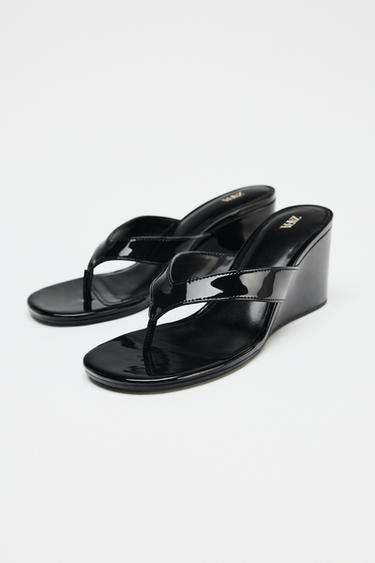 SANDALES COMPENSÉES EFFET VERNI - Noir de Zara - Image 2