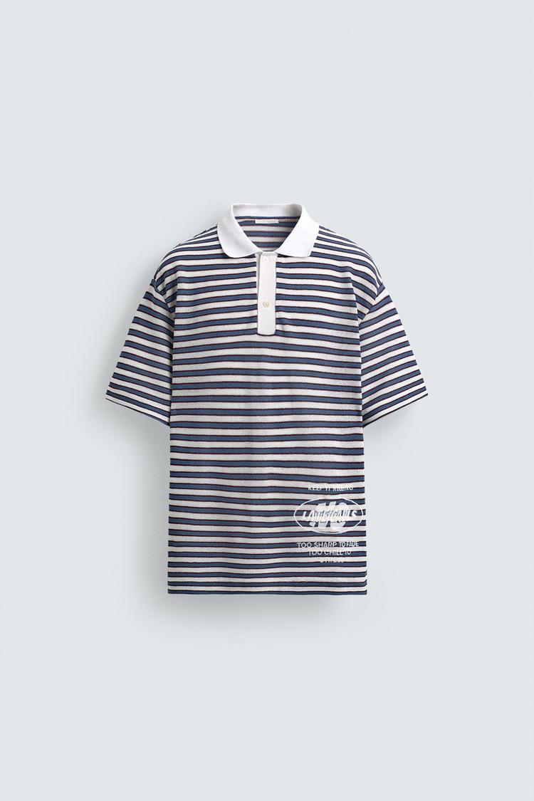 ZARA EMBROIDERED STRIPED JACQUARD POLO SHIRT