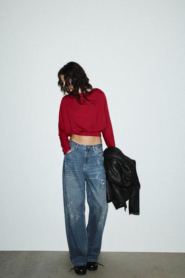 PULL DOUX À MANCHES LONGUES - Rouge foncé de Zara - Image 2